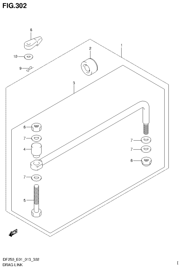Suzuki DF200T, DF200Z, DF225T, DF225Z, DF250T, DF250Z DRAG LINK parts diagram